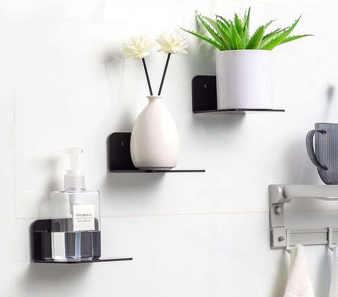 4 Pack Small Wall Shelf, 4'' Acrylic Floating Shelves for Wall, Acrylic Clear Furniture Shelves, Shelf Display Ledges for Wall Storage & Decoration with 2 Types of Installation (Black) in Saudi Arabia