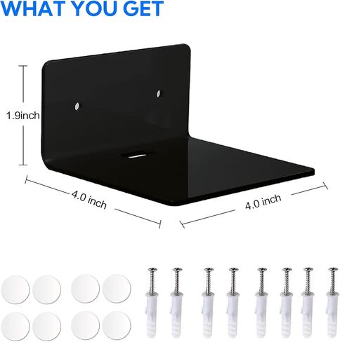 4 Pack Small Wall Shelf, 4'' Acrylic Floating Shelves for Wall, Acrylic Clear Furniture Shelves, Shelf Display Ledges for Wall Storage & Decoration with 2 Types of Installation (Black) in Saudi Arabia