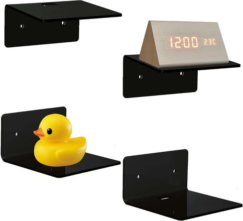 4 Pack Small Wall Shelf, 4'' Acrylic Floating Shelves for Wall, Acrylic Clear Furniture Shelves, Shelf Display Ledges for Wall Storage & Decoration with 2 Types of Installation (Black) in Saudi Arabia