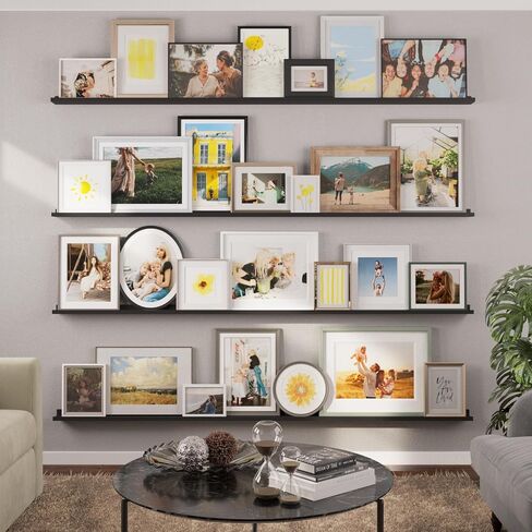 Wallniture Denver 84" Floating Shelves for Wall, Black Picture Ledge for Picture Frames Collage Wall Decor, Long Wall Shelf, Floating Shelf for Vinyl Record, Wall Shelves for Living Room, 1 Pc in Saudi Arabia