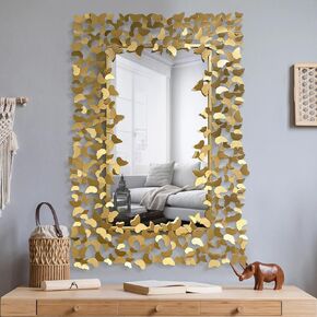 مراة حائط مزخرفة ذهبية عتيقة من جيسانتاب، مراة ديكور حائط على شكل فراشة، 36 انش × 24 انش، مرايا باروك مستطيلة تثبت على الحائط لغرفة المعيشة والحمام والمدخل in Kuwait