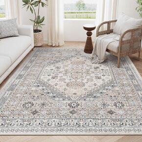 سجاد منطقة zesthome مقاس 8 × 10 لغرفة المعيشة، سجاد قابل للغسل ومقاوم للبقع وغير قابل للانزلاق، سجادة منطقة كبيرة عتيقة (بيج، 8 × 10 بوصة) in Kuwait