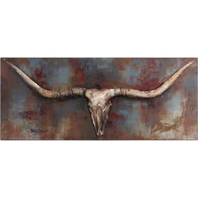 Empire Art Direct Empire Art Long Horn Primo Mixed Media Hand Painted Iron Sculpture Wall Décor, Metallic, 2.40" x 48.00"
