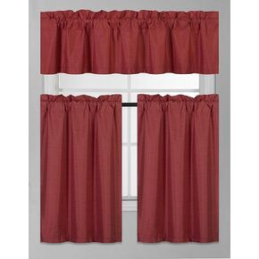 Elegant Home Collection 3 Piece Solid Color Faux Silk Blackout Kitchen Window Curtain Set with Tiers and Valance Solid Color Lined Thermal Blackout Drape Window Treatment Set #K3 (Black) in Saudi Arabia