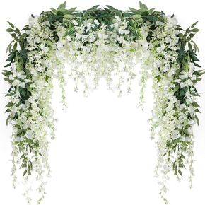 JUSTOYOU 3PCS 7FT 12 Stem Artificial Wisteria Vine Garland Fake Flower Wisteria Garlands for Outdoor Indoor Wedding Wall Badroom Decoration(Fuchsia)