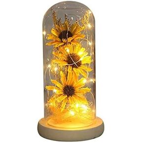 COJIWAL Artificial Sunflower Light for Women Unique Gifts for Xmas,Valentine Day,Wedding,Mothers Day,Anniversary Birthday Gifts for her,Sunflowers Artificial Flowers in Glass Dome (Yellow) in Saudi Arabia