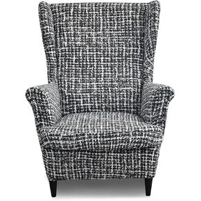 Wing Chair Slipcovers 2 Pieces Printed Wingback Chair Covers Armchair Covers Stretch Spandex Sofa Slipcover with Elastic Bottom for Living Room Bedroom Dining Room (Blue/Grey)