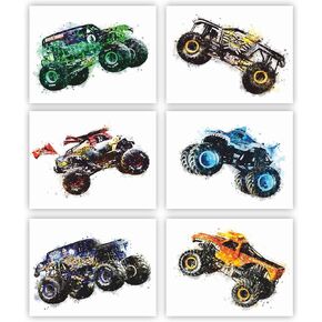 تصميم سيسوكا - مطبوعات ملصق Monster Truck - (20.32 × 25.4 سم غير مؤطرة مجموعة من 6) صور - ديكور حائط للأطفال - طباعة فنية بالألوان المائية - ورق مائي لغرفة الأطفال وغرفة النوم in Kuwait