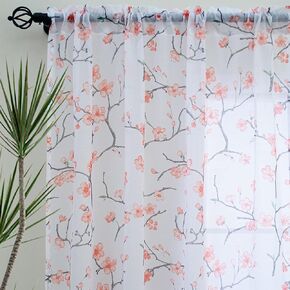 Floral Sheer Curtains 84 Inches Long 2 Panels Set, Cherry Flower Semi Sheer Blush Curtains for Living Room, Rod Pocket Curtains for Girls Bedroom, Light Pink Drapes in Saudi Arabia