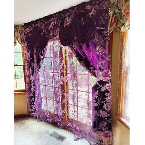 GOHD Roman Romance. Burnt-Out Printed Organza Window Curtain Panel Drape with Attached Fancy Valance and Taffeta Backing (Brown, 55 x 84 inches + Attached Valance x 2pcs) in Saudi Arabia