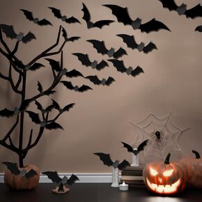 288 Pcs Halloween Decorations 3D Bats, Halloween Decorations Outdoor Indoor, 4 Different Sizes Halloween Decor Wall Decal Stickers, Bats Halloween Decoration for Bedroom Scary Bats for Halloween Party in Kuwait