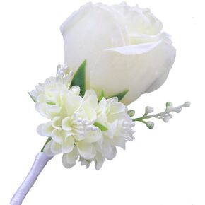 WeddingBobDIY زهرة اصطناعية وهمية العروة العروة العريس وصيف أفضل رجل روز زهور الزفاف اكسسوارات حفلة موسيقية البدلة الديكور الأبيض in Kuwait