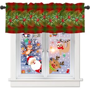 Kitchen Curtains and Valances Set, Merry Christmas Truck Tree Snowflake Red Black Plaid Poinsettia Short Rod Pocket 3 Pieces Window Curtain Set for Bedroom, Bathroom, 24 Inch Long in Saudi Arabia