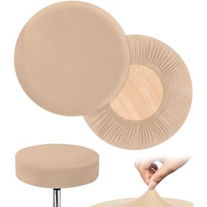 Bar Stool Covers Round, 2 Pcs Stool Slipcovers High Elastic, Circle Chair Covers, Soft & Easy to Clean Chair Seat Cushion Slipcovers Fit for Stool of Dia 11-14 Inch (Beige) in Kuwait