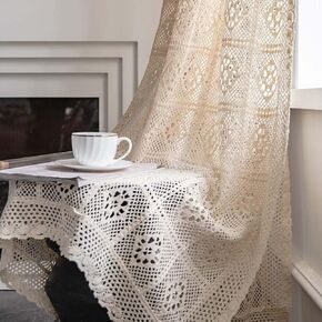 Rustic Crochet Curtains for Living Room Farmhouse Hollow Knitted Lace Curtain Panels for Bedroom Rod Pocket Boho Cotton Window Drapes for Doorway 1 Panel W39 X L71 Inch in Saudi Arabia