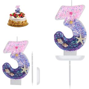 Birthday Candles, Number 0 Candle, Mermaid Theme Birthday Cake Decorations, Happy Birthday Candles for Cake, Pink Purple Numeral Candle Mermaid Cake Topper Birthday Party Favors Decorations in Saudi Arabia