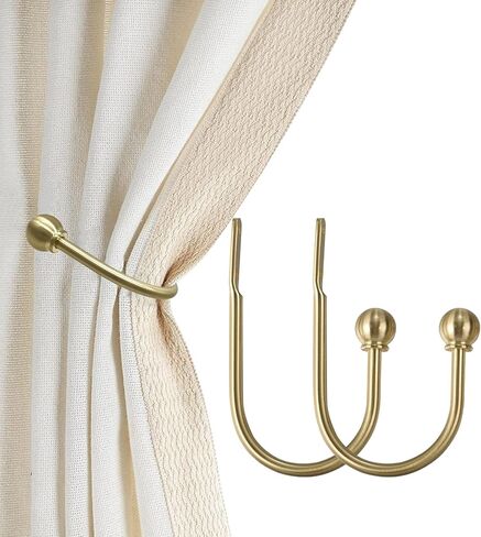 Curtain Holdbacks, Hooks, 2 PCS，Solid Steel Hooks, Decorative French Ball End, Curtain Drapery Holdbacks, Wall Mounted, Curtain Tiebacks, Antique Brass Brushed in Kuwait