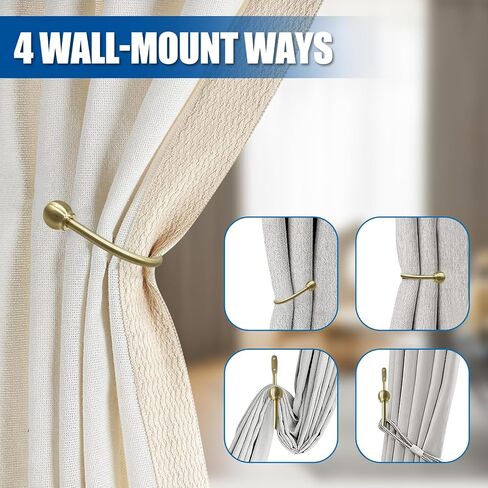 Curtain Holdbacks, Hooks, 2 PCS，Solid Steel Hooks, Decorative French Ball End, Curtain Drapery Holdbacks, Wall Mounted, Curtain Tiebacks, Antique Brass Brushed in Kuwait