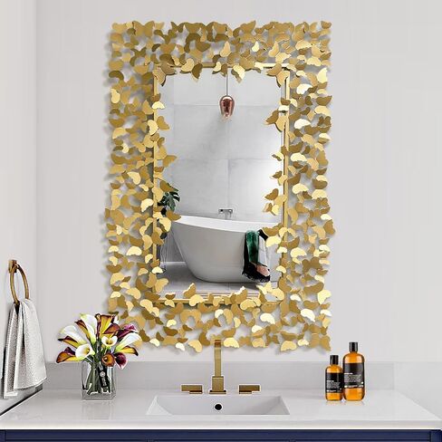 مراة حائط مزخرفة ذهبية عتيقة من جيسانتاب، مراة ديكور حائط على شكل فراشة، 36 انش × 24 انش، مرايا باروك مستطيلة تثبت على الحائط لغرفة المعيشة والحمام والمدخل in Kuwait
