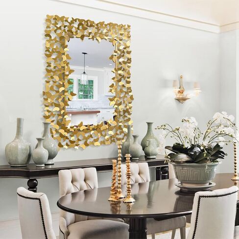 مراة حائط مزخرفة ذهبية عتيقة من جيسانتاب، مراة ديكور حائط على شكل فراشة، 36 انش × 24 انش، مرايا باروك مستطيلة تثبت على الحائط لغرفة المعيشة والحمام والمدخل in Kuwait