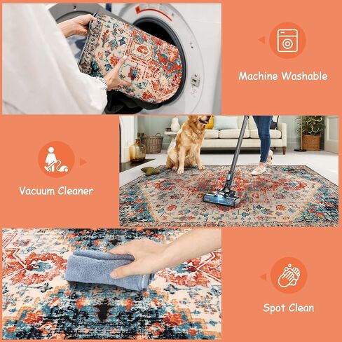 سجادة Lahome Boho Medallion Runner - سجادة مدخل قابلة للغسل مقاس 2 × 6، سجادة مدخل المطبخ البوهيمي، سجادة حمام ناعمة مطبوعة شرقية غير قابلة للانزلاق بجانب سرير غرفة الغسيل، أزرق مخضر in Saudi Arabia