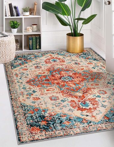 سجادة Lahome Boho Medallion Runner - سجادة مدخل قابلة للغسل مقاس 2 × 6، سجادة مدخل المطبخ البوهيمي، سجادة حمام ناعمة مطبوعة شرقية غير قابلة للانزلاق بجانب سرير غرفة الغسيل، أزرق مخضر in Saudi Arabia