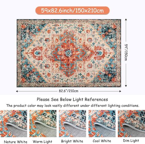 سجادة Lahome Boho Medallion Runner - سجادة مدخل قابلة للغسل مقاس 2 × 6، سجادة مدخل المطبخ البوهيمي، سجادة حمام ناعمة مطبوعة شرقية غير قابلة للانزلاق بجانب سرير غرفة الغسيل، أزرق مخضر in Saudi Arabia