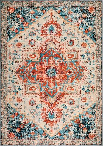 سجادة Lahome Boho Medallion Runner - سجادة مدخل قابلة للغسل مقاس 2 × 6، سجادة مدخل المطبخ البوهيمي، سجادة حمام ناعمة مطبوعة شرقية غير قابلة للانزلاق بجانب سرير غرفة الغسيل، أزرق مخضر in Saudi Arabia