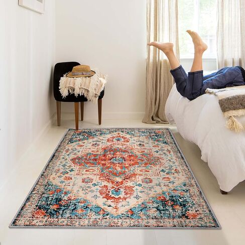 سجادة Lahome Boho Medallion Runner - سجادة مدخل قابلة للغسل مقاس 2 × 6، سجادة مدخل المطبخ البوهيمي، سجادة حمام ناعمة مطبوعة شرقية غير قابلة للانزلاق بجانب سرير غرفة الغسيل، أزرق مخضر in Saudi Arabia