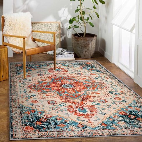 سجادة Lahome Boho Medallion Runner - سجادة مدخل قابلة للغسل مقاس 2 × 6، سجادة مدخل المطبخ البوهيمي، سجادة حمام ناعمة مطبوعة شرقية غير قابلة للانزلاق بجانب سرير غرفة الغسيل، أزرق مخضر in Saudi Arabia