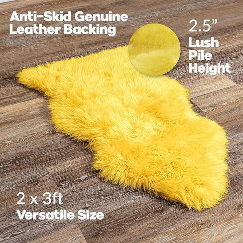 Natural Milan Genuine Sheepskin Area Rugs with Thick and Lush Pile, Fluffy Sheep Fur Rug with Anti-Skid Backing for Bedroom Living Room, Single Pelt, Black 2 ft x 3 ft in Saudi Arabia