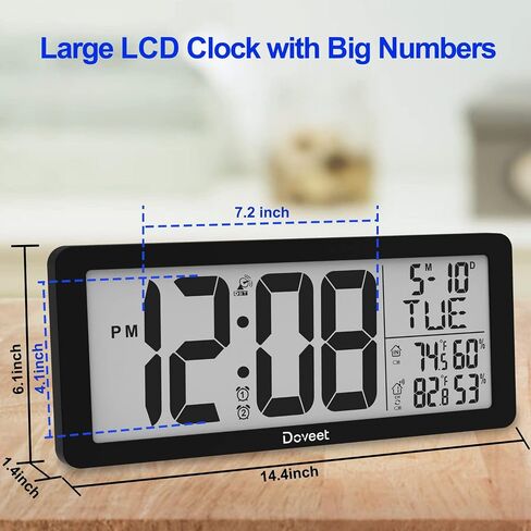 DOVEET Atomic Clock Digital Clock Large Display,Auto Set Wall Clock Battery Operated with Temperature, Date-Easy to Read/Easy Set Up,Desk Alarm Clock for Bedroom,Living Room(4.5" Numbers) in Saudi Arabia