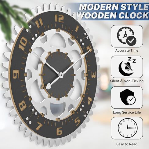 ساعة حائط رقمية من KEQAM Gear، ساعات حائط دائرية صامتة غير موقوتة تعمل بالبطارية لغرفة المعيشة/المنزل/المطبخ/غرفة النوم/المكتب/ديكور المدرسة (24 بوصة) in Kuwait