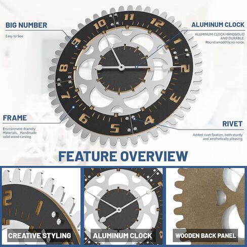 ساعة حائط رقمية من KEQAM Gear، ساعات حائط دائرية صامتة غير موقوتة تعمل بالبطارية لغرفة المعيشة/المنزل/المطبخ/غرفة النوم/المكتب/ديكور المدرسة (24 بوصة) in Kuwait