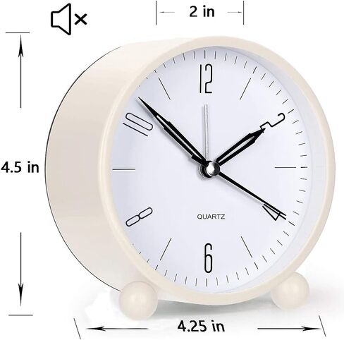 Analog Alarm Clock, 4 inch Super Silent Non Ticking Small Clock with Night Light, Battery Operated, Simple Design, Old Fashioned Style Black Decor, for Bedroom, Bedside, Desk, Adult, Kid, Gift, Black in Kuwait