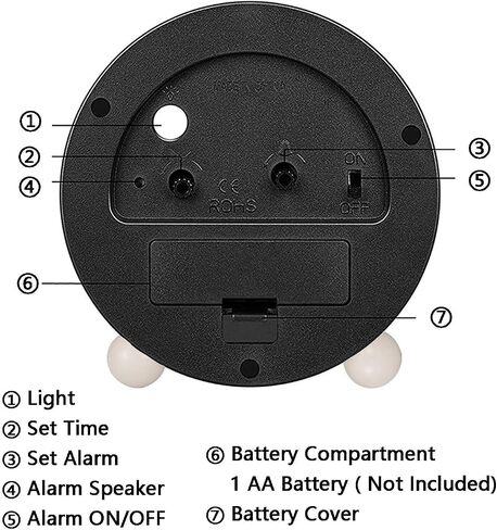 Analog Alarm Clock, 4 inch Super Silent Non Ticking Small Clock with Night Light, Battery Operated, Simple Design, Old Fashioned Style Black Decor, for Bedroom, Bedside, Desk, Adult, Kid, Gift, Black in Kuwait
