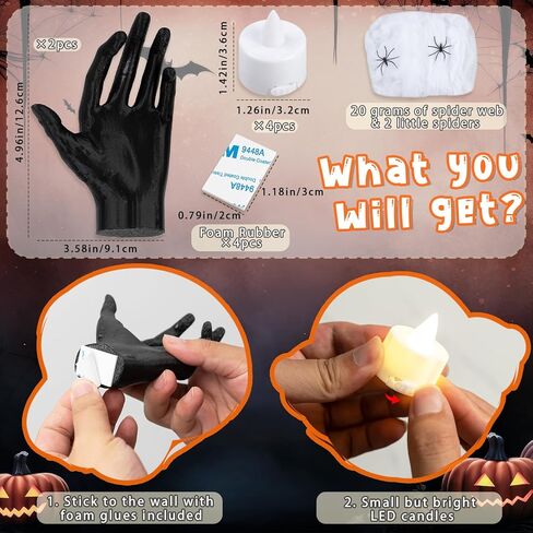 ديكورات الهالوين لديكور الحائط الداخلي - حوامل شموع الهالوين ذات هيكل عظمي أسود مع شبكات العنكبوت، 4 شموع LED للهالوين لديكور جدار المنزل الداخلي للهالوين in Kuwait