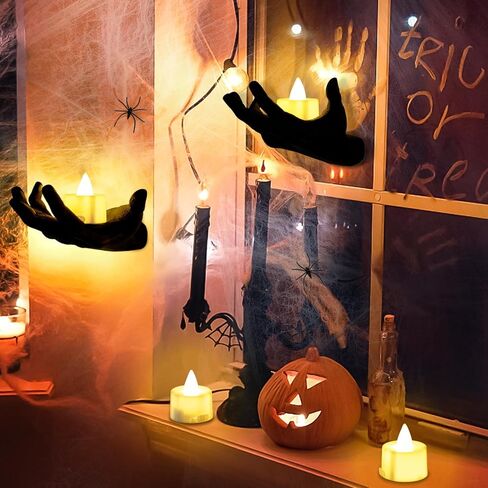 ديكورات الهالوين لديكور الحائط الداخلي - حوامل شموع الهالوين ذات هيكل عظمي أسود مع شبكات العنكبوت، 4 شموع LED للهالوين لديكور جدار المنزل الداخلي للهالوين in Kuwait