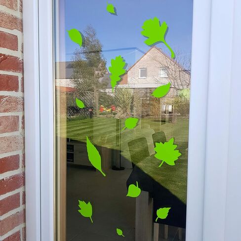 Window Protection Tree Leaves Stickers - Anti-Collision Stickers to Prevent People and Bird Strikes on Window Glass - Set of 39 Tree Leaves Decals - Color: Black in Kuwait