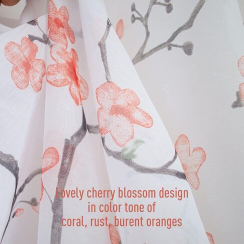 Floral Sheer Curtains 84 Inches Long 2 Panels Set, Cherry Flower Semi Sheer Blush Curtains for Living Room, Rod Pocket Curtains for Girls Bedroom, Light Pink Drapes in Kuwait
