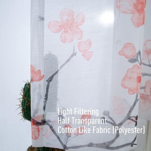 Floral Sheer Curtains 84 Inches Long 2 Panels Set, Cherry Flower Semi Sheer Blush Curtains for Living Room, Rod Pocket Curtains for Girls Bedroom, Light Pink Drapes in Kuwait