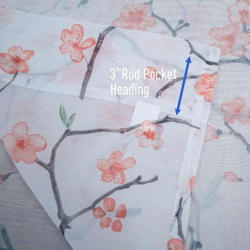 Floral Sheer Curtains 84 Inches Long 2 Panels Set, Cherry Flower Semi Sheer Blush Curtains for Living Room, Rod Pocket Curtains for Girls Bedroom, Light Pink Drapes in Kuwait