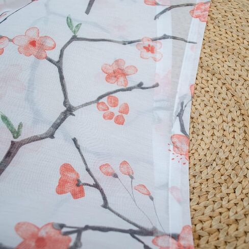 Floral Sheer Curtains 84 Inches Long 2 Panels Set, Cherry Flower Semi Sheer Blush Curtains for Living Room, Rod Pocket Curtains for Girls Bedroom, Light Pink Drapes in Kuwait