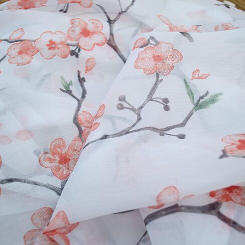 Floral Sheer Curtains 84 Inches Long 2 Panels Set, Cherry Flower Semi Sheer Blush Curtains for Living Room, Rod Pocket Curtains for Girls Bedroom, Light Pink Drapes in Kuwait