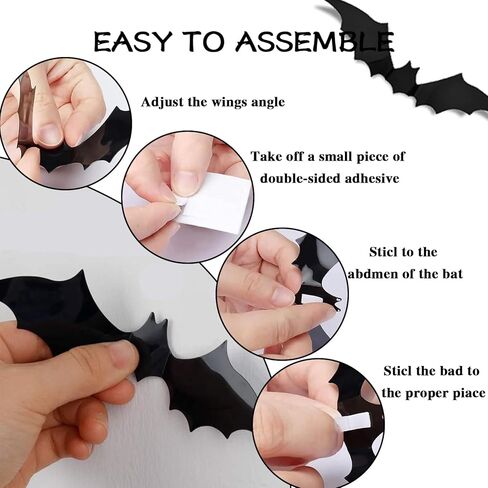 288 Pcs Halloween Decorations 3D Bats, Halloween Decorations Outdoor Indoor, 4 Different Sizes Halloween Decor Wall Decal Stickers, Bats Halloween Decoration for Bedroom Scary Bats for Halloween Party in Kuwait