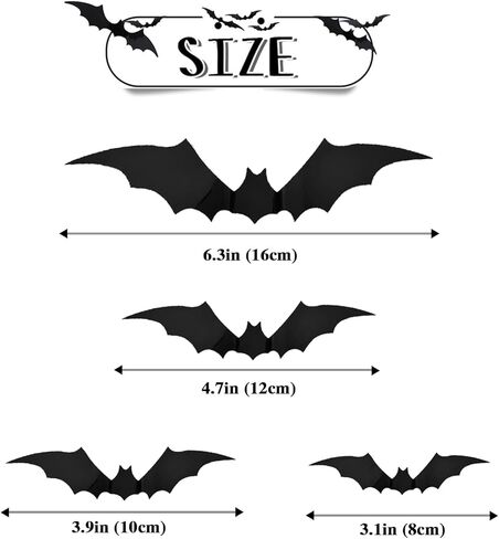 288 Pcs Halloween Decorations 3D Bats, Halloween Decorations Outdoor Indoor, 4 Different Sizes Halloween Decor Wall Decal Stickers, Bats Halloween Decoration for Bedroom Scary Bats for Halloween Party in Kuwait