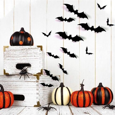 288 Pcs Halloween Decorations 3D Bats, Halloween Decorations Outdoor Indoor, 4 Different Sizes Halloween Decor Wall Decal Stickers, Bats Halloween Decoration for Bedroom Scary Bats for Halloween Party in Kuwait