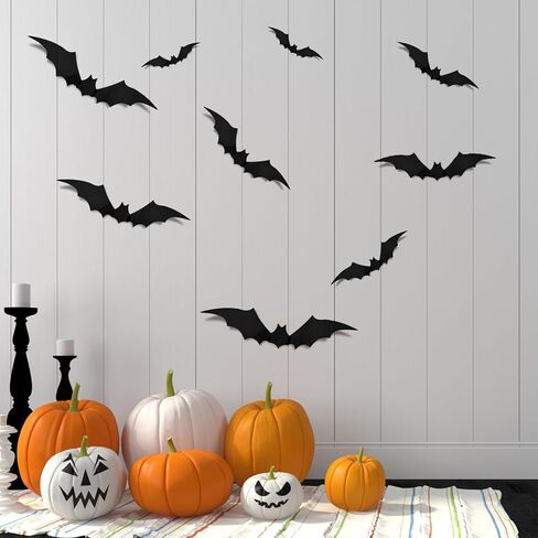 288 Pcs Halloween Decorations 3D Bats, Halloween Decorations Outdoor Indoor, 4 Different Sizes Halloween Decor Wall Decal Stickers, Bats Halloween Decoration for Bedroom Scary Bats for Halloween Party in Kuwait