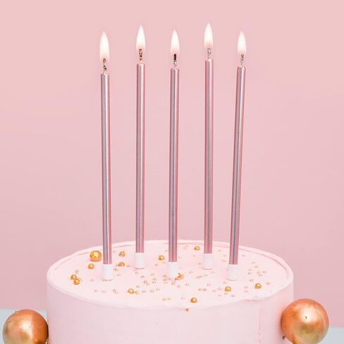 Gold, Pink, Silver Long Thin Metallic Birthday Candles, Cake Candles, Birthday Parties, Wedding Decorations, Party Candles in Kuwait