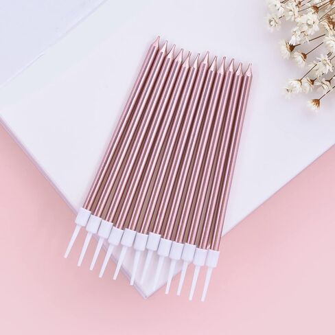 Gold, Pink, Silver Long Thin Metallic Birthday Candles, Cake Candles, Birthday Parties, Wedding Decorations, Party Candles in Kuwait